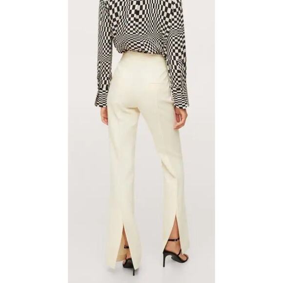 NEW Mango Wide Leg Linen Blend Beige Cream Slacks Pants 8 Hem Slits Office Siren - Picture 6 of 11